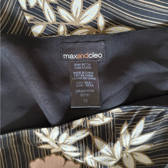 Max & Cleo Elegant 100% Silk Midi Floral Black‎ Brown & Pink Dress Size 10 - Picture 11 of 12